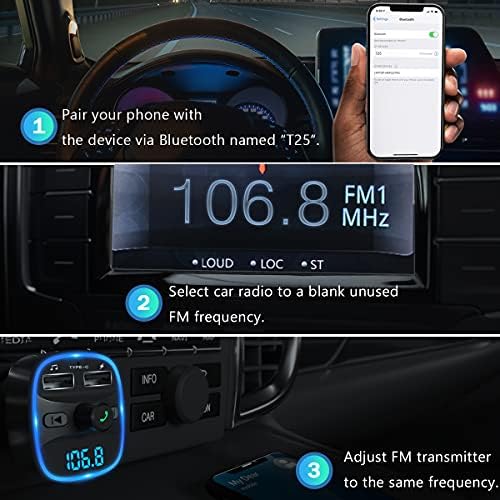 LENCENT FM Предавател, 2022 Надграден Bluetooth FM Предавател Безжичен Радио Адаптер Комплет За Автомобили Со Двоен USB Полнач ЗА