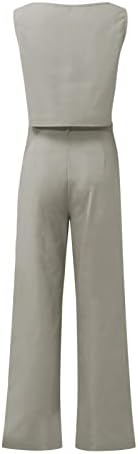 Окорна женска обична лабава памучна постелнина елек маица без ракави чиста боја врвови широки панталони за нозе панталони