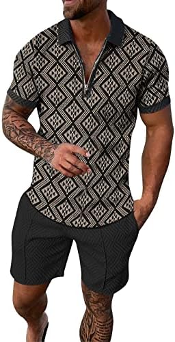 Bmisegm летни кошули за мажи за мажи за мажи за печатење во боја за кратки ракави со кратки ракави со шорцеви за кошули поставени