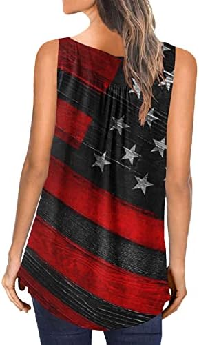 Хенли резервоарот врвови долга должина за жени лабави фларен кошули САД со знаме за печатење на знамето, проточна туника, врвна летна