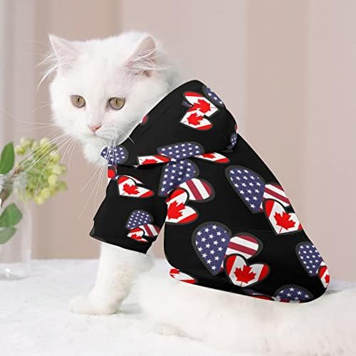 Срца американска канада знаме кучиња качулка пуловер џемпер мека облека за домашно милениче со качулка од палто за кучиња мачка