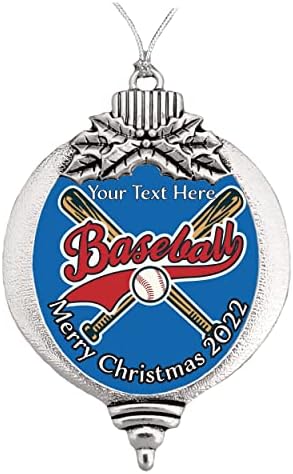 Подарок за бејзбол Среќен Божиќен сребрен украс Изберете Снежен снежен снегулка, изберете го вашиот текст