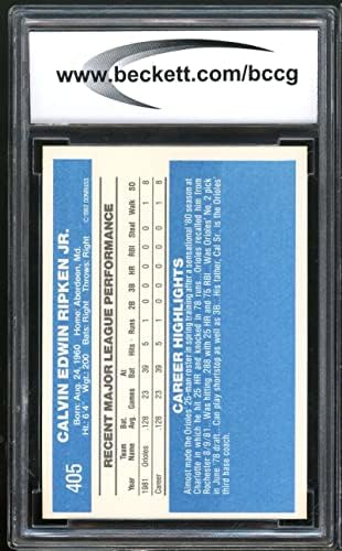 1982 Донрус #405 Кал Рипкен rуниор картичка за дебитант BGS BCCG 10 Mint+
