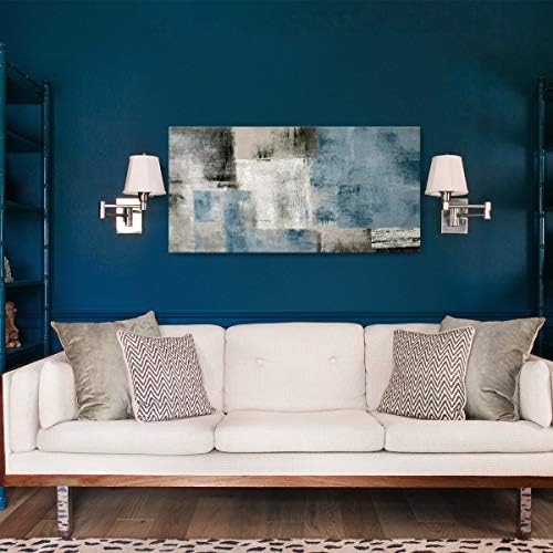Сина апстрактна wallидна уметност декор рачно насликано масло сликарство на платно врамени 20 инчи x 40 инчи големи разнобојни