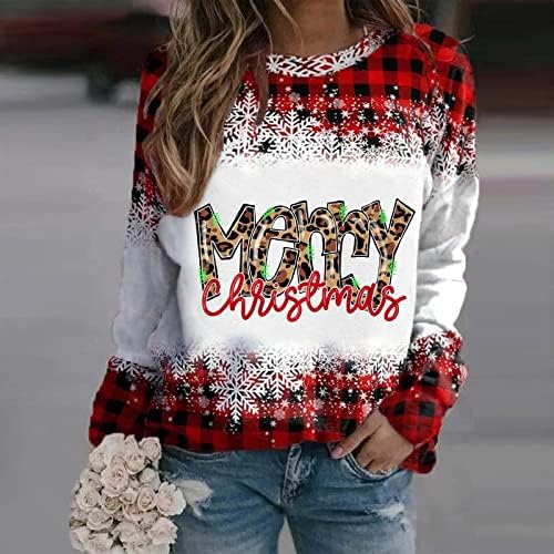 Грд божиќни џемпери за жени 2022 фустани маица леопард букви смешна џемпер со долги ракави екипаж Туника врвови