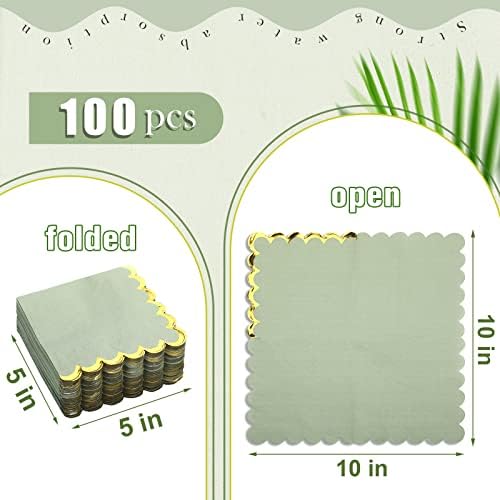 100 парчиња мудрец зелени коктел салфетки со злато фолија за еднократна употреба 2 салфетки за пијалоци од салфетки со салфетки за хартија