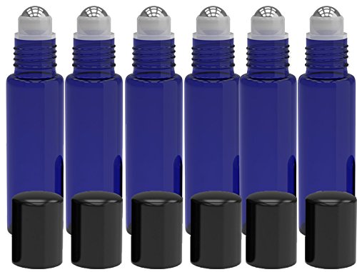 6 пакет - ролна на стаклено шише - сино 10мл 1/3oz големина за есенцијално масло - празни шишиња со парфеми со ароматерапија - тенок за полнење