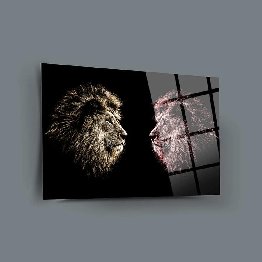 Декор на lionsидови на лавовите, стаклена wallидна уметност, без рамка бесплатно лебдечки стаклен панел, декорација на дневна соба