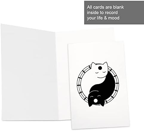 Јин и Јанг Симпатични мачки сите повод честитки празни картички со коверти 4 ”x 6” роденденски сочувство благодарам