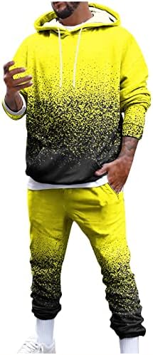 Менски спортски худи џогер панталони џогер сет 3Д градиент за печатење на печатење, целосен поштенски ракав, аспиратор за долги ракави