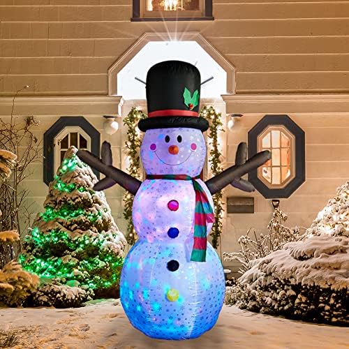 Superjare 8 ft Божиќен надувување снежен човек со светкави светла и 7 ft Божиќни надувувања дрво со LED светло, вентилатор, сидро јажиња