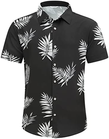 Шелоки Хавајска кошула за мажи, Unisex летна плажа Обичен краток ракав копче надолу со кошули, печатена облека за палмшадоу