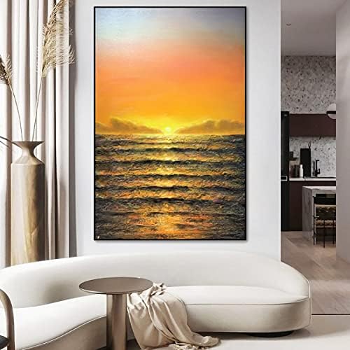 Текстурирано сликање со рачно насликано масло - вертикално светло луксузно масло сликарство Апстрактна морска изгрејсонце дневна соба тремот