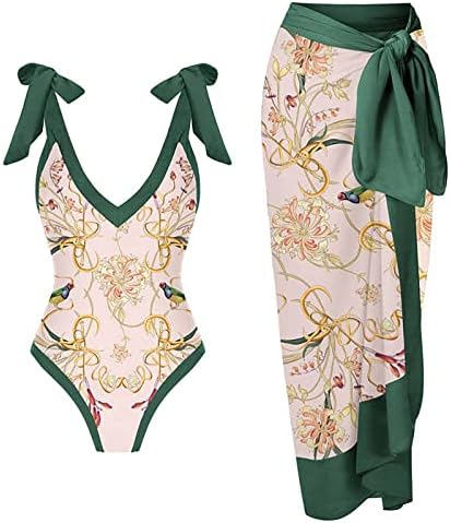Womenените 2 парчиња бикини поставени врски со високи половини за капење за капење Длабоко V гроздобер ретро костими за капење со прикривки