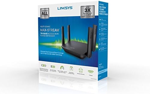 Linksys RE9000: AC3000 Tri-band Wi-Fi Extender, бустер за безжичен опсег за дома, 4 пристаништа на Gigabit Ethernet, работи со кој било