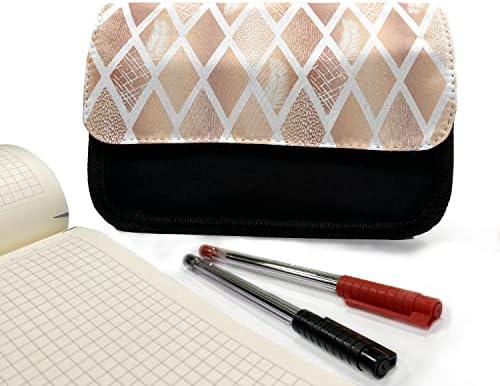 Зачудувачки случај со молив за печатење во ромб, монотон украсни предмети, торба со молив со ткаенини со двоен патент, 8,5 x 5,5, праска