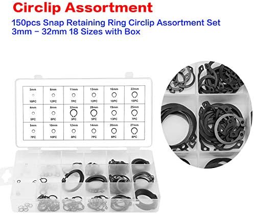 Волфрон 150 парчиња Внатрешни циркули за е -клипови за прицврстување на прстенот за прицврстување на прстенот сет 3мм - 32мм 18