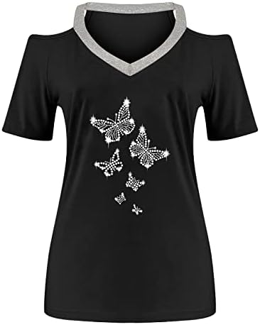 Врвна кошула за тинејџерски девојки есен лето ладно рамо краток ракав 2023 vneck памучен графички маица со маица Z9 Z9
