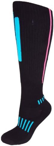 Мокси чорапи црна со цијан и розова апекс фитнес колена високи чорапи