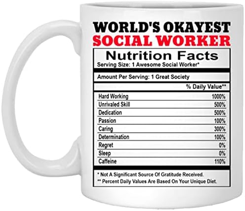 Subin Shop World's Okeest Social работник во исхраната факти кафе кригла, смешна кригла со социјален работник, подарок за замолчување