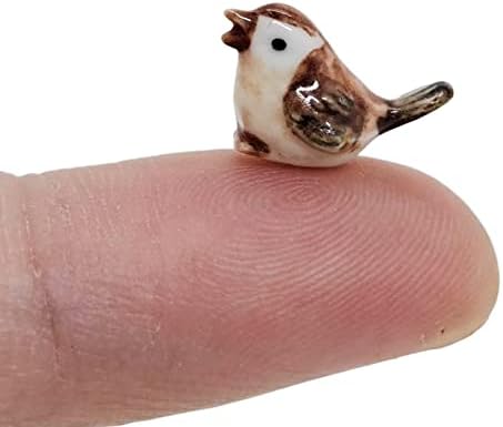 Witnystore Tiny ⅝ инчи долга отворена уста врабеста фигура - минијатурна рачно изработена насликана керамичка кафеава евроазиска врапка