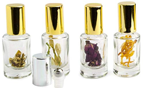 Grand Parfums 5ml Rollerballs Органски пупки од роза во луксузни чисти стаклени шишиња за парфем со сребрени капачиња, 6 брои