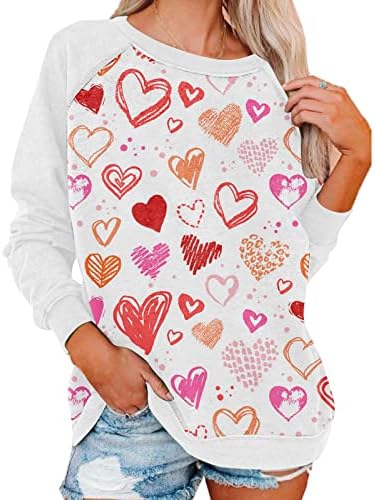 Jjhaevdy Womensените сакаат срцев џемпер графички долг ракав среќен кошули за Денот на вineубените, в Valentубените врвови