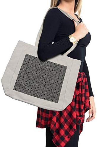 Современа торба за купување на Амбесон, стриптична геометриска шема со вртечки мотиви и плочки за квадратни форми, еколошка торба за еднократна