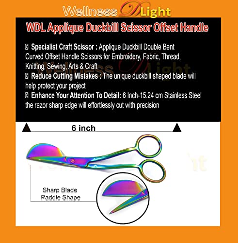 Wellnessd'light 6 инчи Апликација од не'рѓосувачки челик Апликација за ножици на патки со офсет, мулти виножито боја од WDL