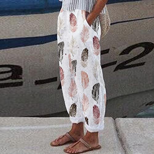 Понтон Висок пораст фустани капри панталони за жени широки нозе постелнина женски капри шорцеви широки летни летни обични со џебови исечени