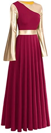 Womenените металик битурни литургиски пофалби, танцувачки фустан bellвонче, долги ракави, лирски танцувачка облека, богослужба за богослужба