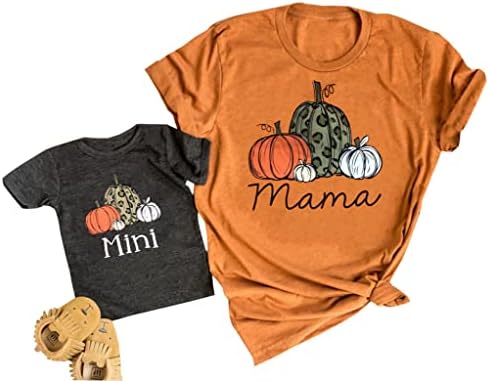 Мама и мини Ноќта на вештерките леопард печати тикви кошули мама и јас што одговараме на Ноќта на вештерките, симпатични есенски