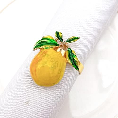 Xjjzs 12 парчиња/ пролетен овошен салфетка прстен жолто лимон легура на салфетка, свадбена маса за свадбени табели, салфетка прстен