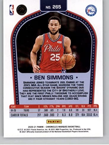 Бен Симонс 2020-21 Панини Хроники Маркеј 265 nm+ -MT+ NBA кошарка 76ers