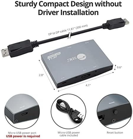 Siig 3 -Port Displayport Splitter MST Hub 4K - 1 во 3 Out DP 1,4 до DP Multi Monitor Splitter со женски ДП влез - не за macOS