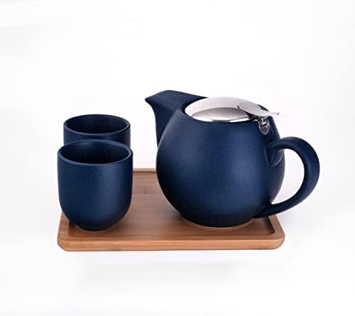 Фуџи стока застаклена керамика 22 fl oz чајник со совпаѓање 2 парчиња чаши и чај од бамбус сад