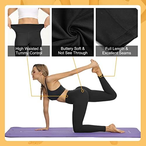 Олиен хеланки со високи половини за жени - целосна должина мека контрола на стомакот, истегнат јога панталони тренингот црн рег & плус