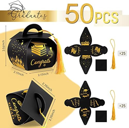 Кумула 50 парчиња Капа За Дипломирање Кутија За Подароци Забава За Дипломирање Фаворизира Кутија За Лекување Бонбони За Дипломирање Со Златна