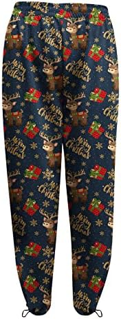 Christmasенски Божиќ со џемпери на дното на дното мода Дедо Мраз и ирваси печати високи атлетски џогери со џебови со џебови