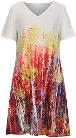 Fragarn Sundresses за жени плус големина, модни жени со кратки ракави со кратки ракави, печатено обичен фустан на Далиј, мини фустан