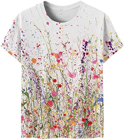 Женски графички маички со кратки ракави трендовски блуза цветни печатени врвни жени со летни маички за лето 2023 година