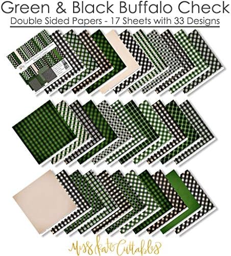 Пакет за хартија за модели - Check Green & Black Buffalo - 17 двострана 12 x12 Колекцијата вклучува 34 обрасци - Изработка на картички