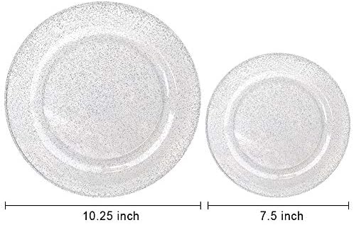 WDF 120pcs Сребрени Пластични Плочи-Сребрени Сјајни Плочи За Еднократна Употреба, Премиум Тешки 60-10, 25 Чинии За Вечера и 60-7,
