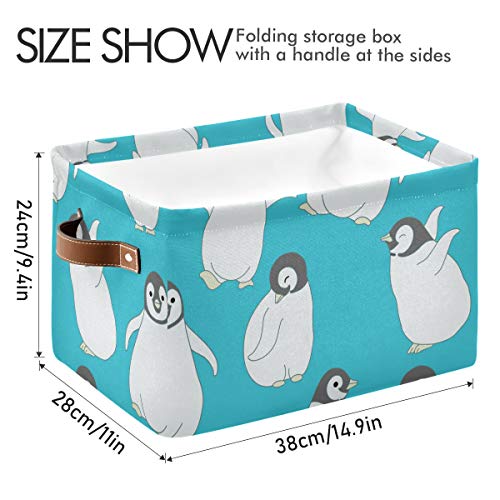 Правоаголна корпа за складирање симпатична ткаенина од пингвин платно со рачки - расадник за засилување за кабинет за дневна соба