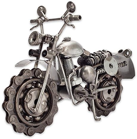 Колекционерска уметничка скулптура 7 инчи груб возач мотоцикл направен со рециклиран метал