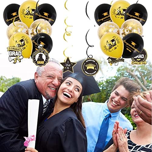 46 парчиња Декорации за дипломирање Партиски материјали, матура за забави честитки Банер, висини вртења, балони за хартија од