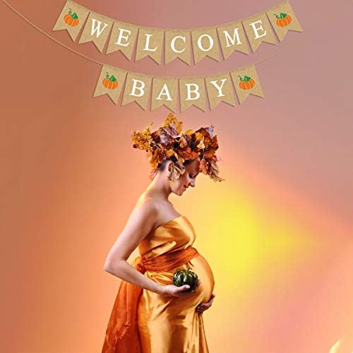 RainLemon Jute Burlap Добредојдовте Банер за бебиња со тиква есен за бебиња за бебиња