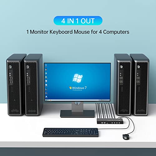 KVM Прекинувач Displayport 4 Порта, Yinker 4K@60Hz DP KVM Прекинувач 4 во 1 Надвор 4 Компјутери 1 Монитор Прекинувач Со Кабли, Кратенка,Жичен Селектор, 4 USB Центри