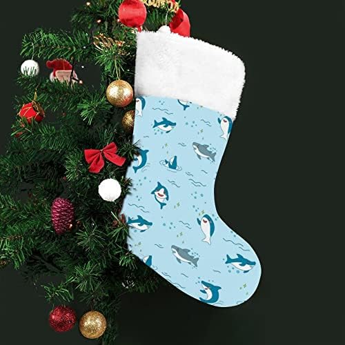 Симпатични смешни ајкули Божиќно порибување чорапи печати Божиќно дрво од камин