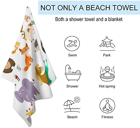 Vantaso цртан филм животни за бања со преголема лесна лесна тежина 31x51 инчи плажа крпа за патувања за пливање базен за кампување за возрасни